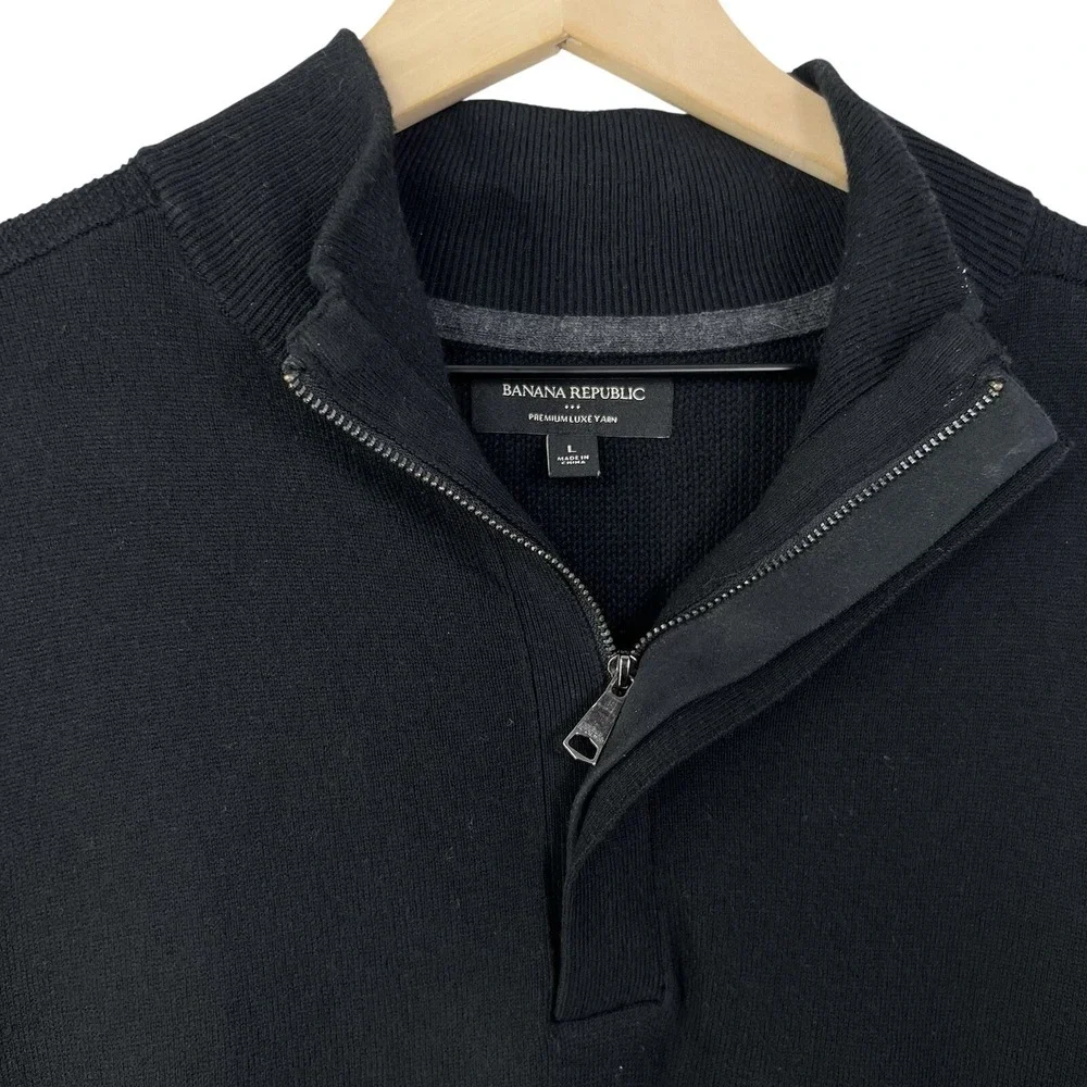 Banana Republic Mens Premium Luxe Yarn Quarter Zip Sweater Black Silk Cashmere L